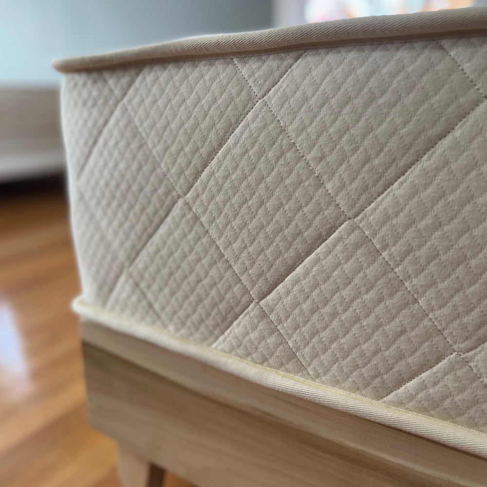 The Noddingham Mattress corner and quilt pattern detail.